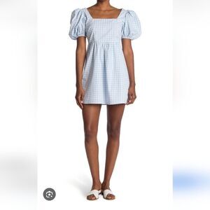 NWT Abound Gingham Puff Sleeves Blue Mini Dress Size Large